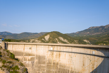 The Barrage de Castillon in the middle of the green countryside in Europe, France, Provence Alpes Cote dAzur, the Var, in the summer on a sunny day.