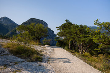 A path that leads to the panorama of the Gorges du Verdon in Europe, in France, Provence Alpes Cote...
