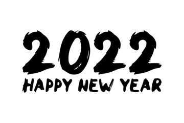 Text 2022 Happy New Year. Inky grunge silhouette. Banner, poster. Front horizontal view. Vector simple flat graphic hand drawn illustration. The isolated object on a white background. Isolate.