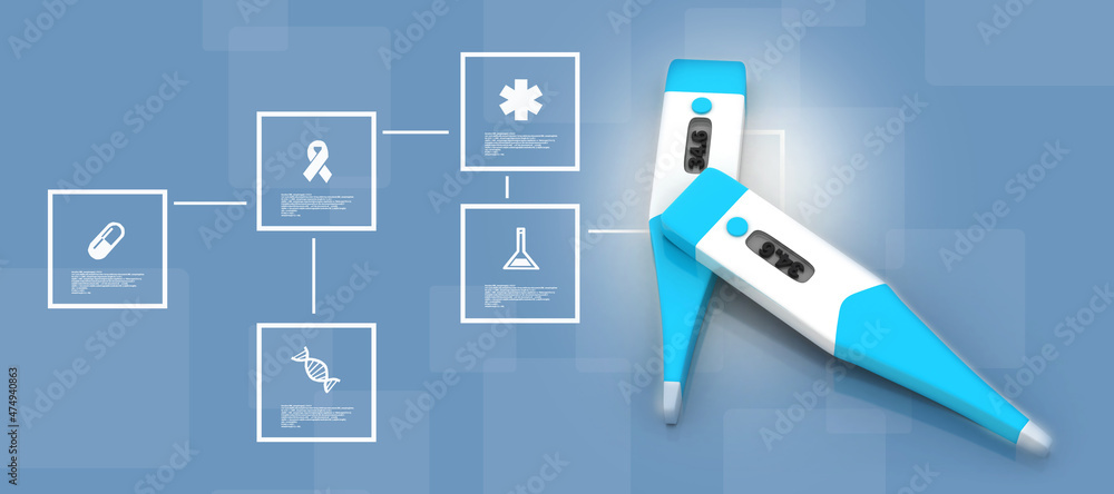 Poster 3d rendering fever checking electrical thermometer