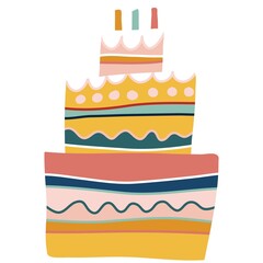Doodle piece of cake,birthday congratulation party pastry,celebration concept vector illustration