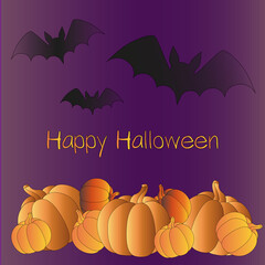 pumpkins on a purple background with bats