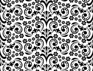 Flower geometric pattern. Seamless vector background. White and black ornament