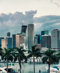 Miami Florida usa skyline palms buildings skyscrapers marina boats construction 2022 clouds city 