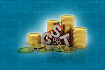 3d rendering GST Tax India with gold coin
