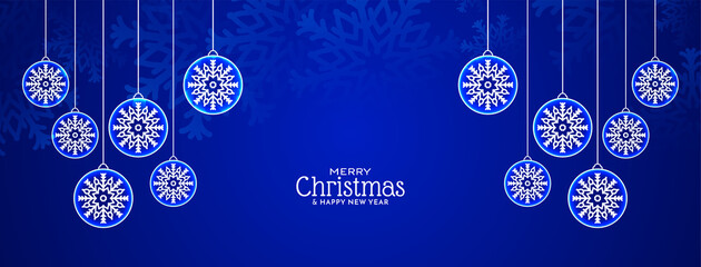 Merry Christmas festival blue color snowflakes banner