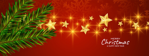 Red color Merry Christmas festival glossy banner design