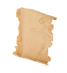 Sheet of old parchment paper isolated on white. Space for design