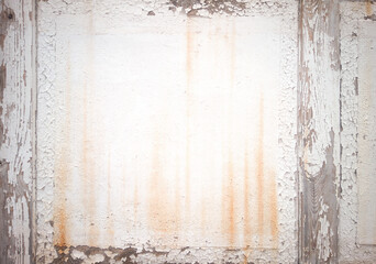 texture of old white paint on a wooden surface. Cracked painted wooden board