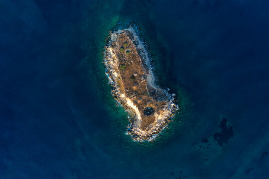 Overhead view of Yeronisos, or Holy Island on the west coast of Cyprus