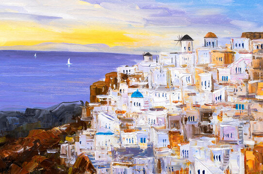 Oil Painting - Santorini, Greece