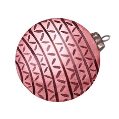 Watercolor illustration. A purple glass Christmas ball with a pattern. Traditional Christmas tree decoration. Isolated on a white background. For greeting card and party decor. 