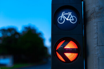 A traffic light for cyclists prohibits movement