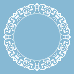 Decorative frame Elegant vector element for design in Eastern style, place for text. Floral blue and white border. Lace illustration for invitations and greeting cards