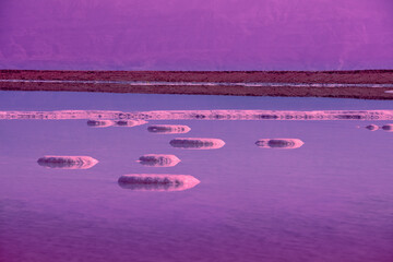 The texture of the Dead Sea. Seascape in trendy velvet violet color. Israel