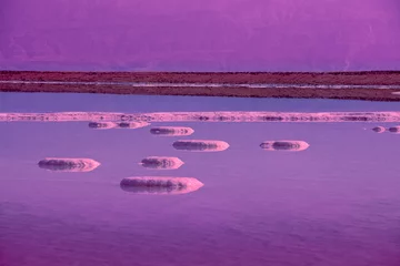 Foto op Plexiglas Purper De textuur van de Dode Zee. Zeegezicht in trendy fluwelen violette kleur. Israël