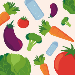 health food vegetable and water