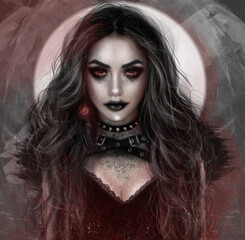 dark witch gothic art print / Vampire woman original art print