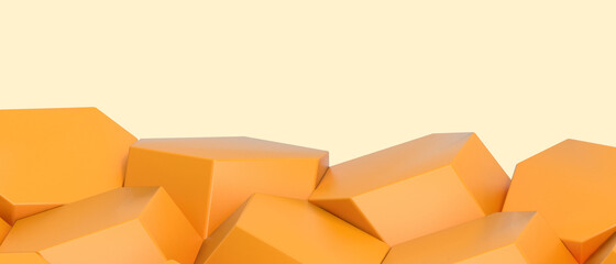 Creative ideas. Abstract Background and Modern futuristic Geometric Shape and hexagon Podium design for banner on Orange. copy space, digital, website -3d Rendering