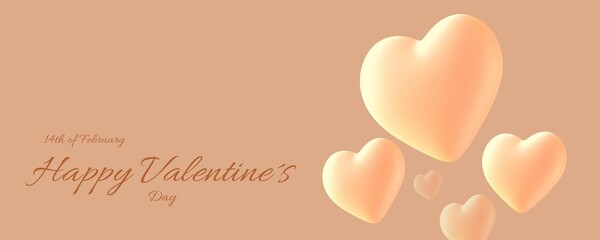 Día de San Valentín, ilustración en 3D con unos corazones sobre fondo beige.