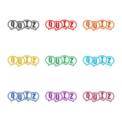 Obraz na płótnie Canvas Quiz logo with speech bubble symbols isolated on white background, color set