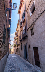 View of Typical Narrow Streets in Toledo Spain