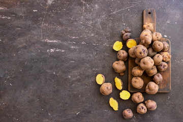 Raw Papas negras o Black Potatoes, the famous potatoes in Canary Islands,Spain.