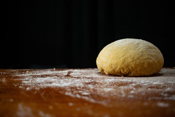 Fototapeta na wymiar dough for pasta in a bun resting in flour