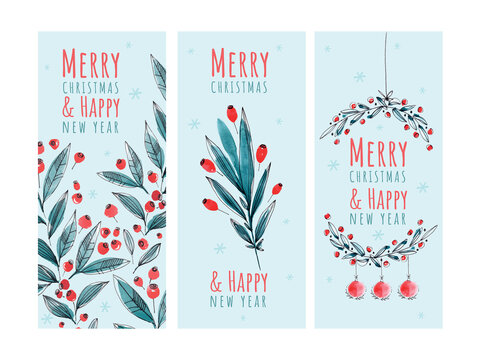 Watercolor illustration Christmas card templates