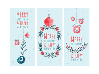 Watercolor Christmas illustration cards