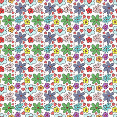 Seamless pattern with flowers. Floral background.Colored flowers isolated on white background