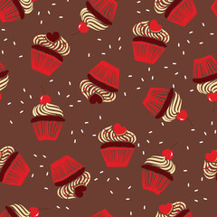 Hand drawn cupcakes valentine's Mood and cherries , Bakery Design for fashion , fabric, textile, wallpaper, cover, web , wrapping and all prints
