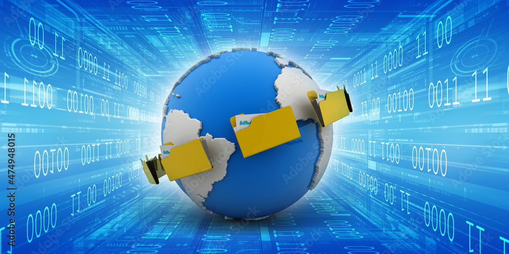 Poster 3d rendering file folders around earth