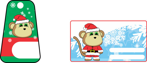 kawaii monkey character cartoon xmas gift card illustration in vector format