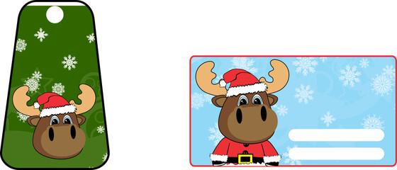 chibi moose character cartoon xmas gift card illustration in vector format