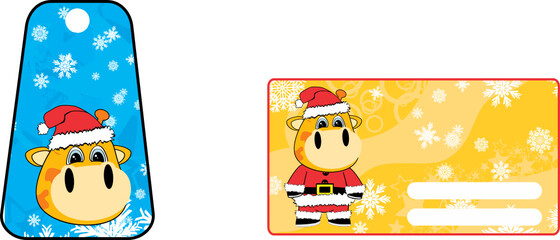 kawaii giraffe character cartoon xmas gift card illustration in vector format