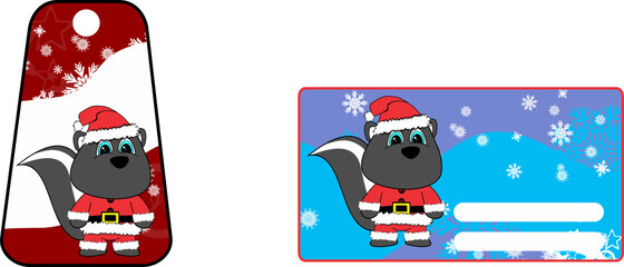 kawaii skunk character cartoon xmas gift card illustration in vector format