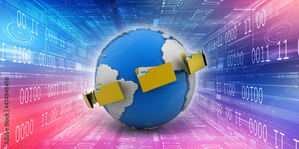 Poster 3d rendering file folders around earth