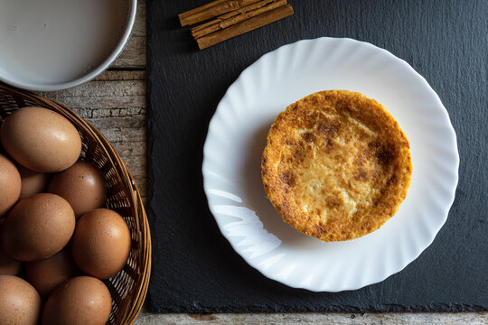 Quesada Pasiega, typical sweet from Cantabria (Spain) made with milk, eggs and butter.