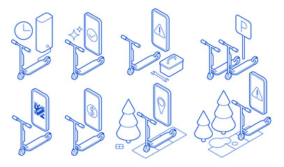 Isometric Electric Scooter Illustrations Set © Isovector