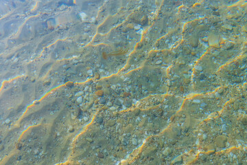 Beautiful view of turquoise water of Mediterranean sea. Beautiful nature background. Greece.