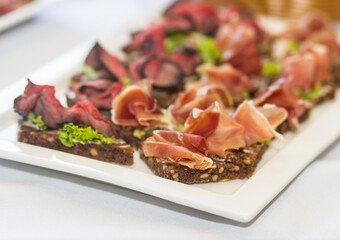 Set of beautiful canapes. Party finger food. Catering