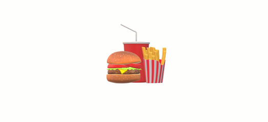 3d illustration of hamburger and soda isolated on white background - junk food- fast food