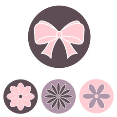 a set of vintage elements to decorate your illustration, pink-brown gamma, bows, flowers and hearts, flat vector graphics