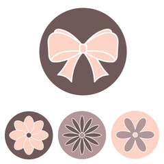 a set of vintage elements to decorate your illustration, pink-brown gamma, bows, flowers and hearts, flat vector graphics