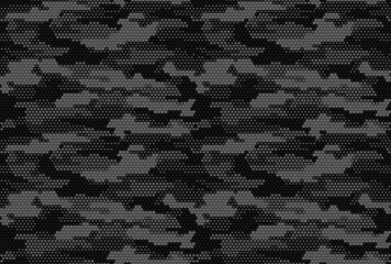 Camouflage vector seamless digital pattern, trendy modern hexagonal background, dark texture for textiles - obrazy, fototapety, plakaty