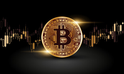 Bitcoin Crypto Currency. Technical Graph of Bitcoin in Futuristic Concept