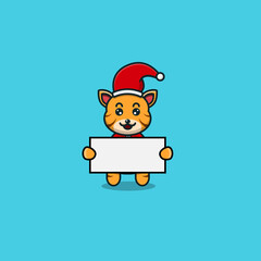 Cute Baby Tiger Christmas With Blank Space Paper. Character, Mascot, Icon, and Cute Design.