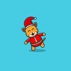 Funny Cute Baby Tiger Christmas. Character, Mascot, Icon, and Cute Design.