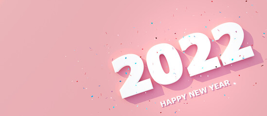 Happy New Year Concept. 2022. New Year Eve. Top view with confetti. 3D rendering.